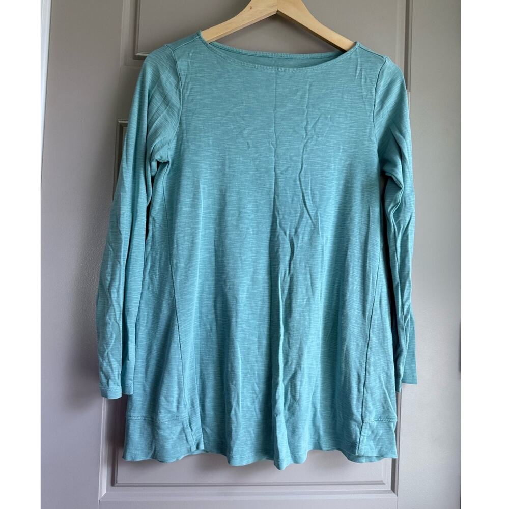 J JILL light turquoise blue 100% pima cotton boat neck tunic 3/4 sleeve top